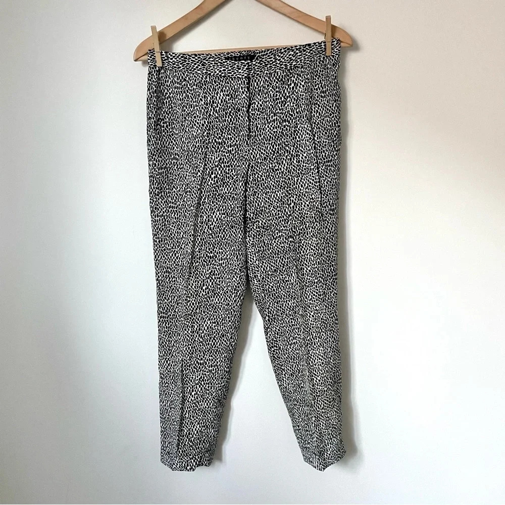 Theory 100% Silk Matten Leopard Straight Leg Pants